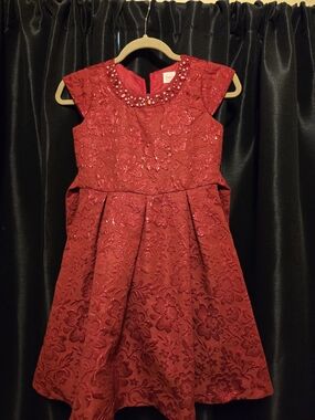 wonder nation Red Embroidered Jewel-Neck Party Dress